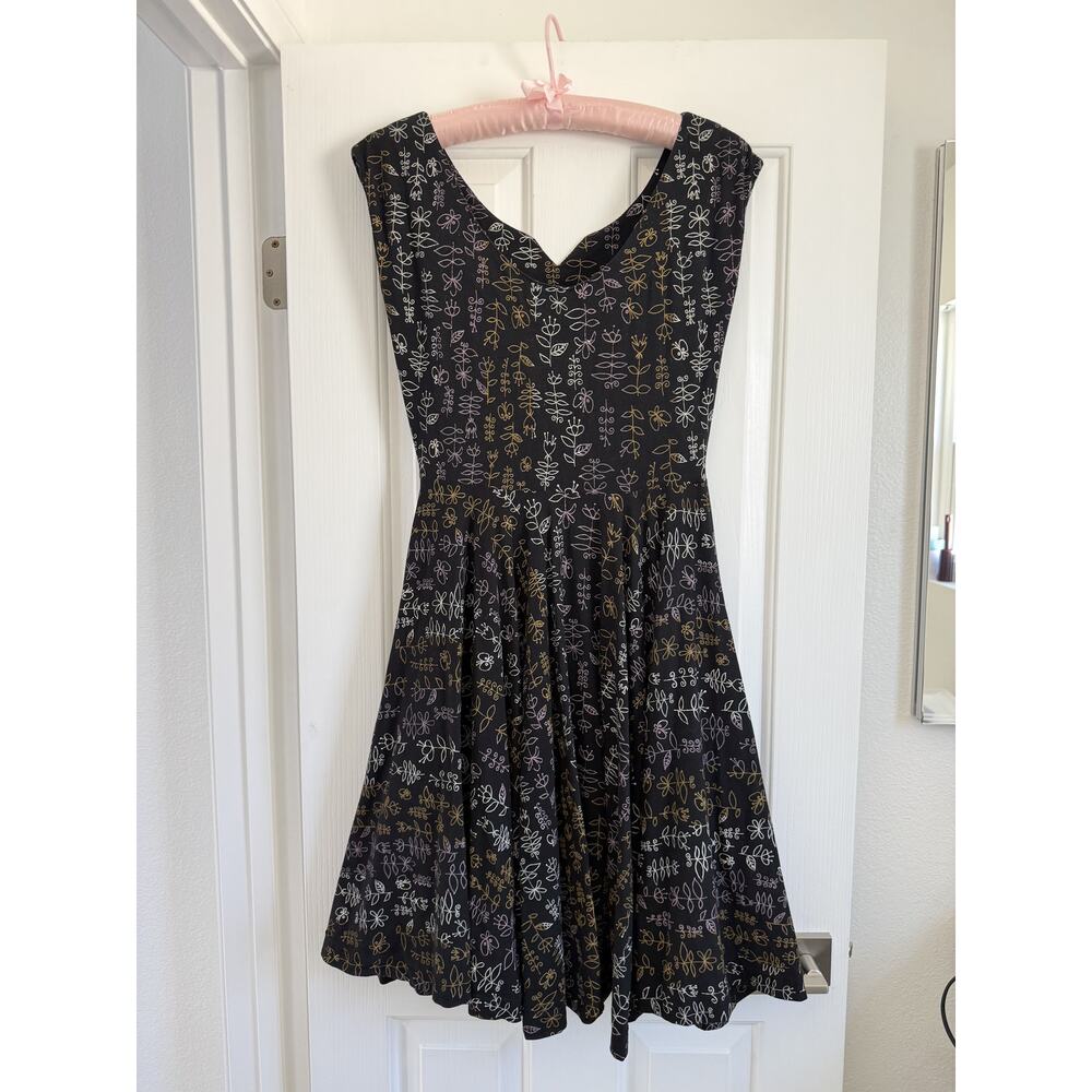 Effie's Heart Black Botanical Print Sleeveless Fit & Flare Pocket Dress - Picture 7 of 11